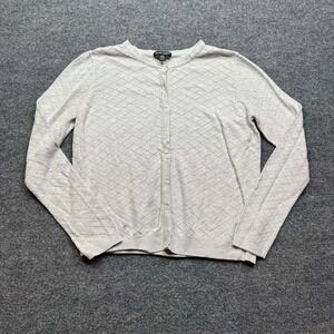 Hilary Radley Cardigan Sweater Womens M Light Gray Diamond Knit Button Front Top